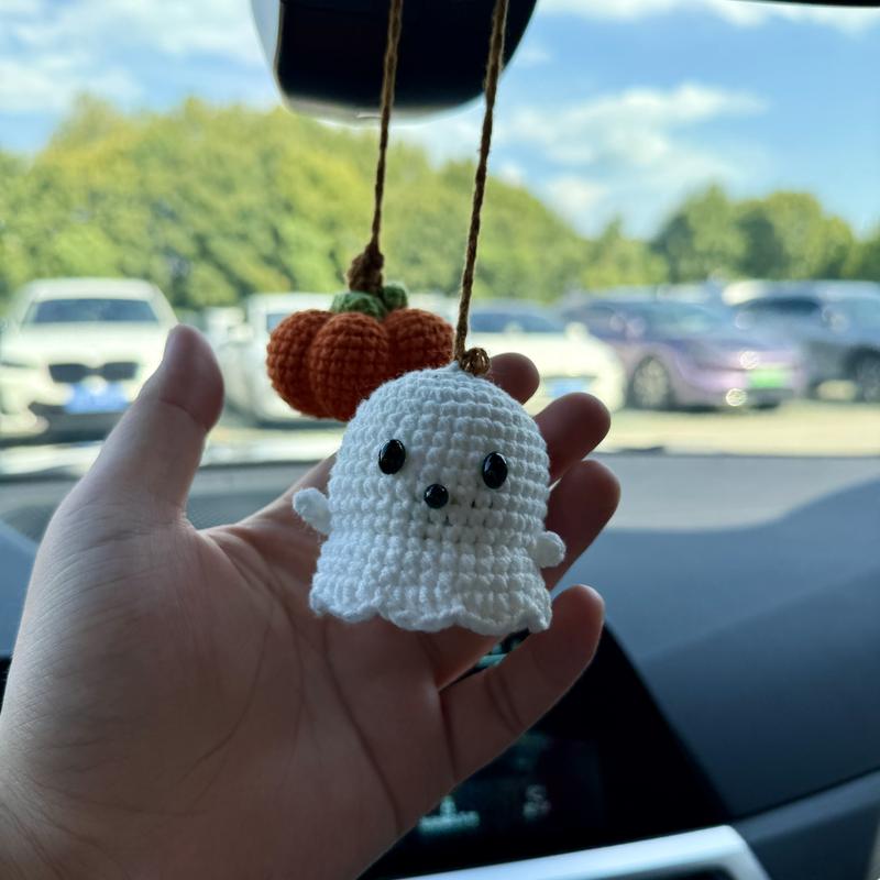 🎁TikTok Last Day Sale - 70% OFF👻Crochet Ghost & Pumpkin Rear View Mirror Hanging Car Charm