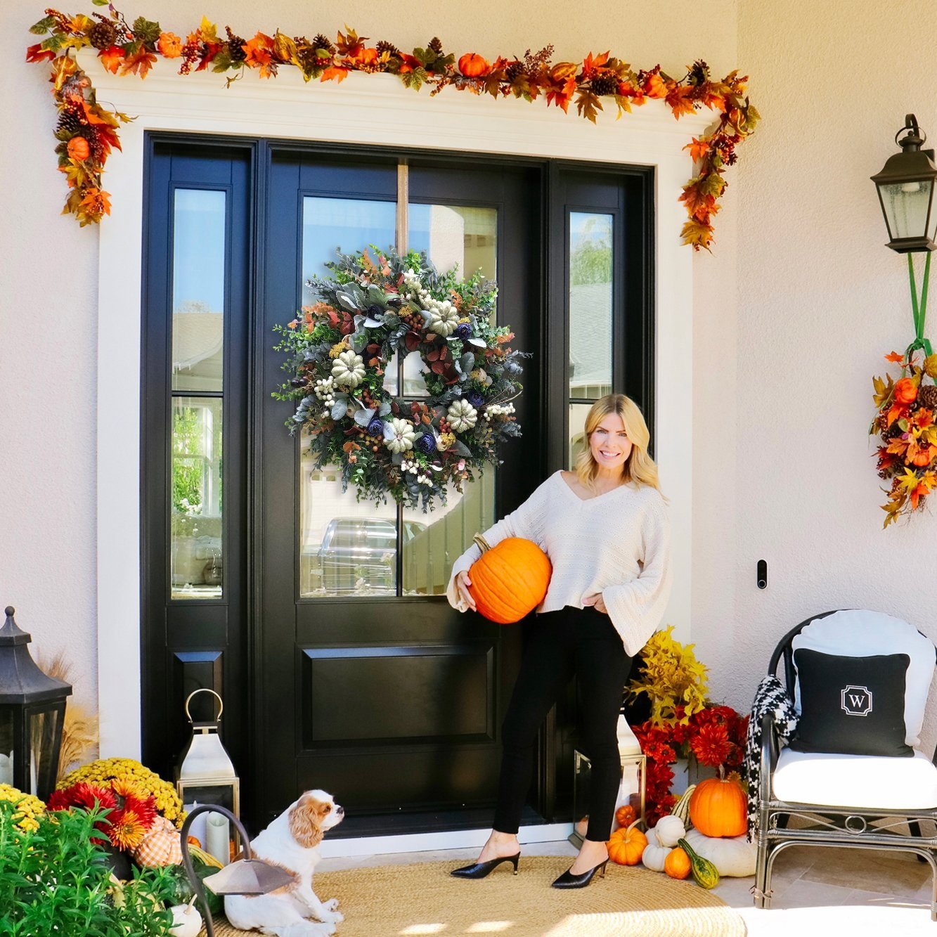 💐🎉Autumn Sale🎃White Pumpkins Ranunculus Wreath (🎁Halloween Day Pre-Sale- 50%OFF🎁)