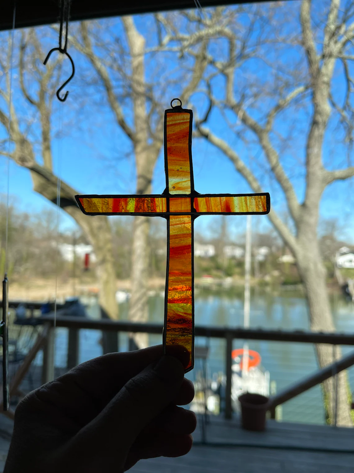 <strong>Handmade</strong> Tiffany Colorful Sun Catching-Cross Ornament✝️