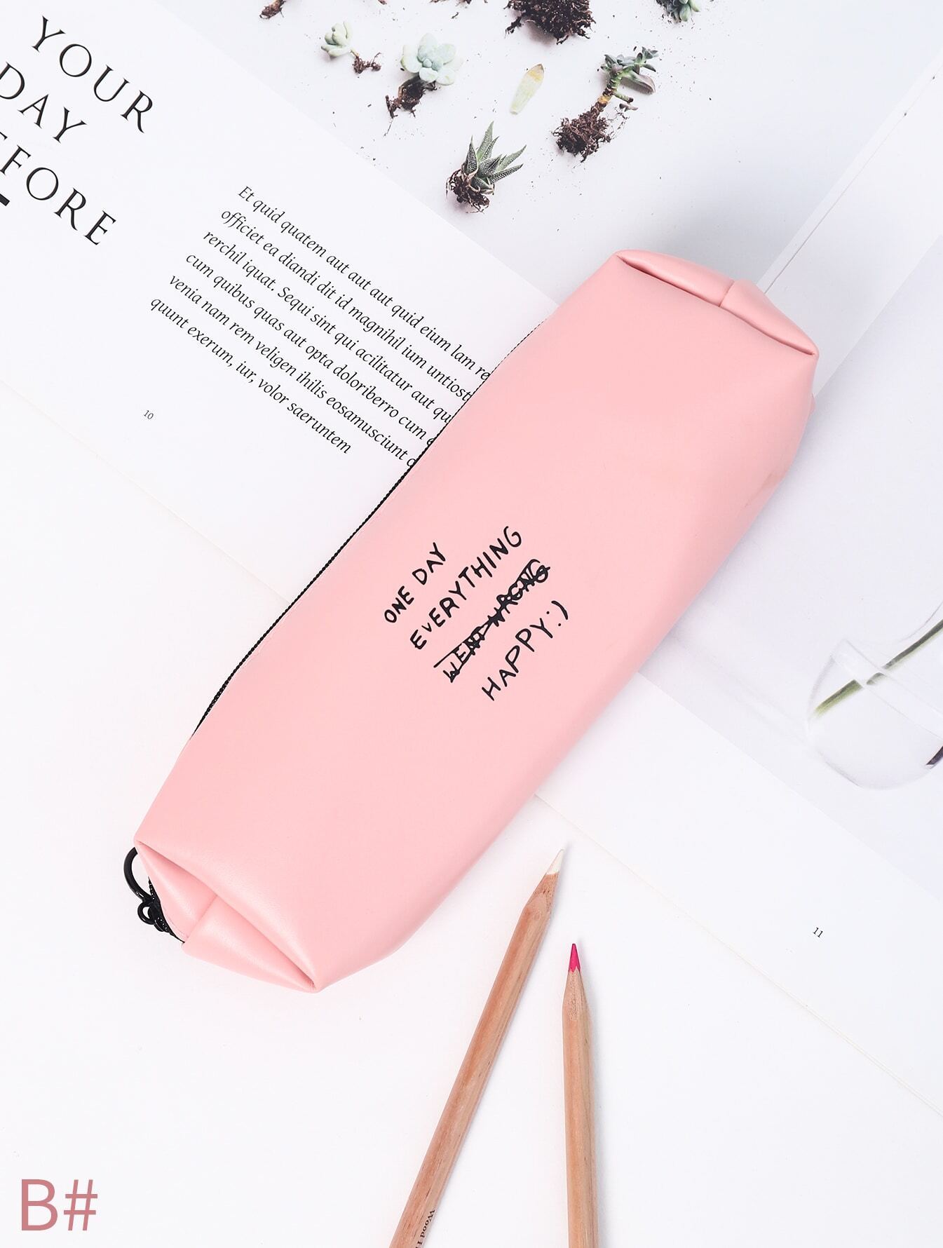 Letter Print Zipper Pencil Bag 1pc