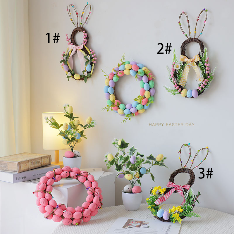 Handmade Artificial Easter Rabbit Wreath with Pastel Eggs