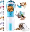 Dog Water Bottle 2 in 1, Leak Proof Portable Pet Water Bottle with Food Container, Outdoor Portable Water Dispenser for Cat, Puppy for Walking, Hiking, Camping, Travel(10oz Blue)