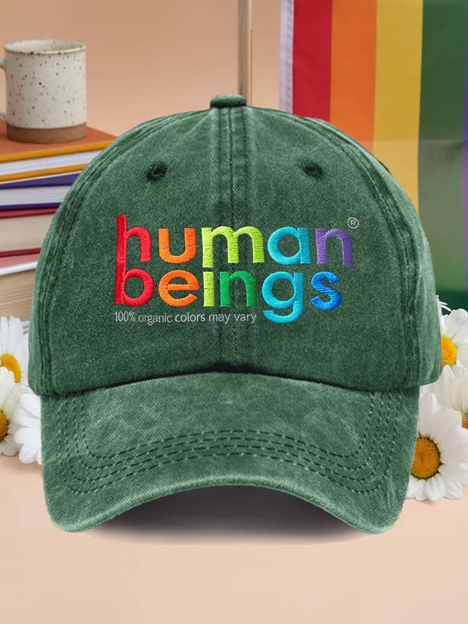 Retro Human Beings 100% Organic Colors May Vary Print Baseball Cap