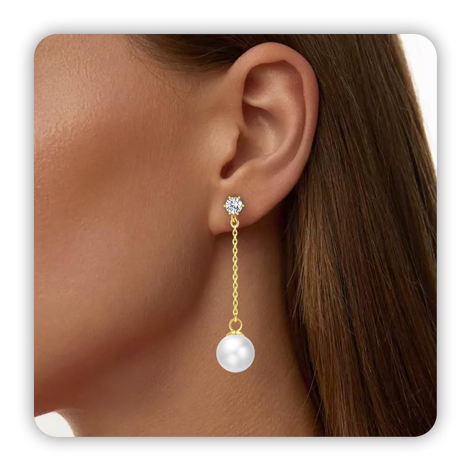 Pearl Earrings for Women, 14k Gold Pearl Drop Dangle Earrings White Adjustable Dainty Boho Pearl Tassel Earrings Statement Wedding Bridal Earrings Girls Birthday Gifts Prom Graduation Jewelry