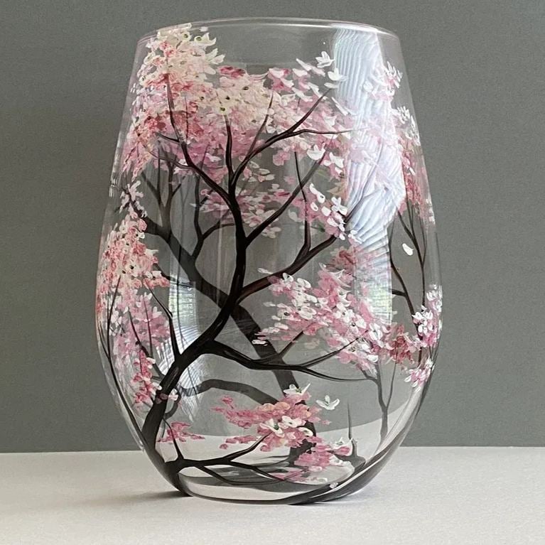 Four Seasons Tree Wine Glasses - Hand Painted Art