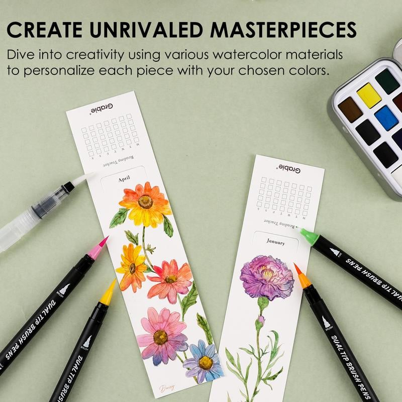 🎨🍁12 - Sheet Watercolor Coloring Bookmarks🍃140LB(300gsm)✨Perfect Gift for Beginners & Travel Art 🎁✈️