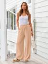 LILLUSORY Women's Linen Summer Palazzo Pants Flowy Wide Leg Beach Pants with Pockets