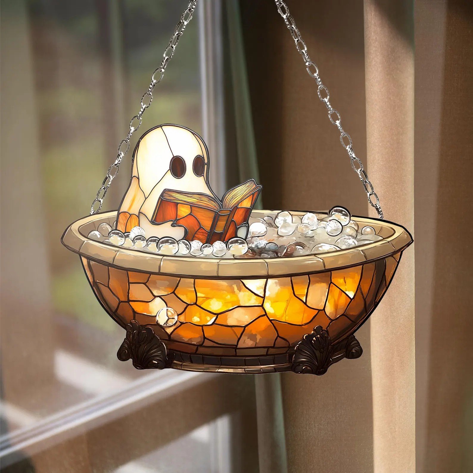 Cute Bathtub Ghost Halloween Suncatcher
