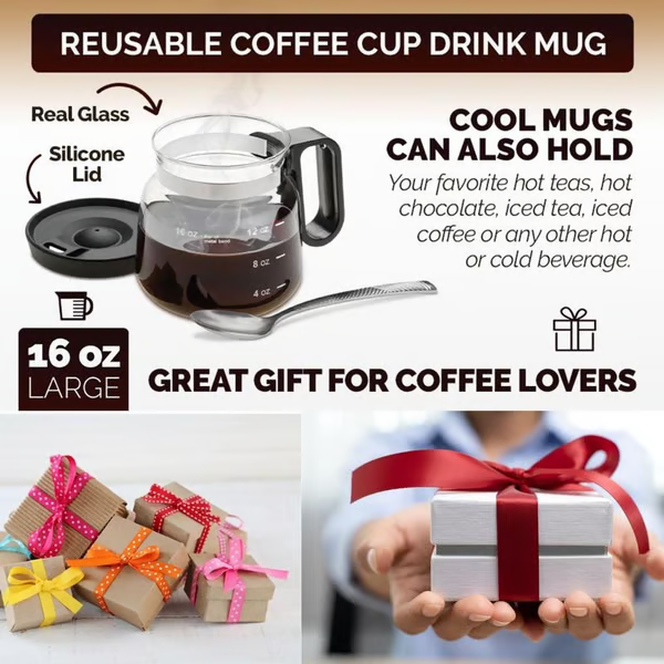 (🌲Early Christmas Sale- 49% OFF) ☕ 16 Oz Glass Coffee Mug (Coffee Pot Style) - BUY 3 GET EXTRA 15% OFF & Free Shipping