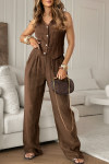 Ladies' V-neck Irregular Top and Pants Casual Suit