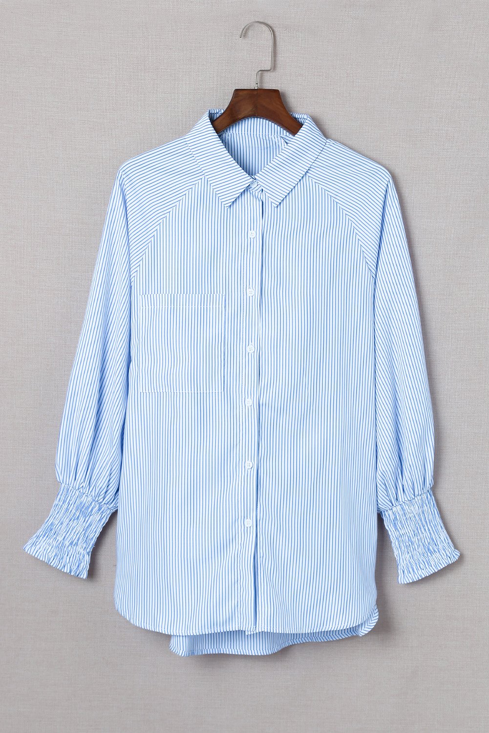 💥LAST DAY SALE 50% OFF💥Mid-Length Smocked Shirt With Striped Lapel And Oversized Drawdown Sleeves