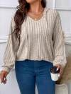 Women's Casual V-neck Hooded Long-sleeved Ribbed T-shirt