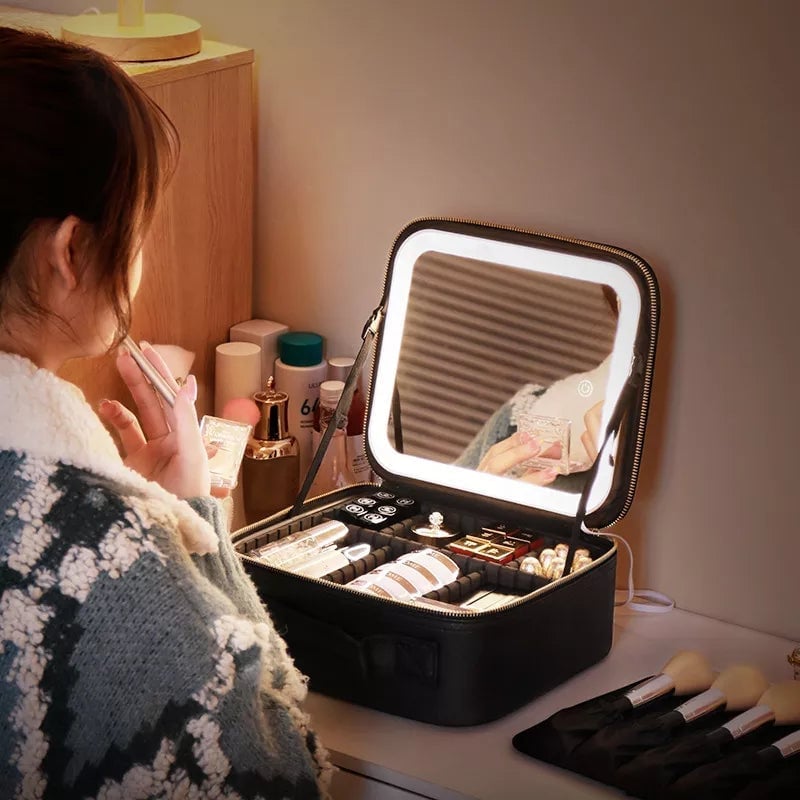 (🔥Last Day Promotion 50% OFF) Makeup bag with LED Mirror - Buy 2 Get Extra 10% OFF & Free Shipping