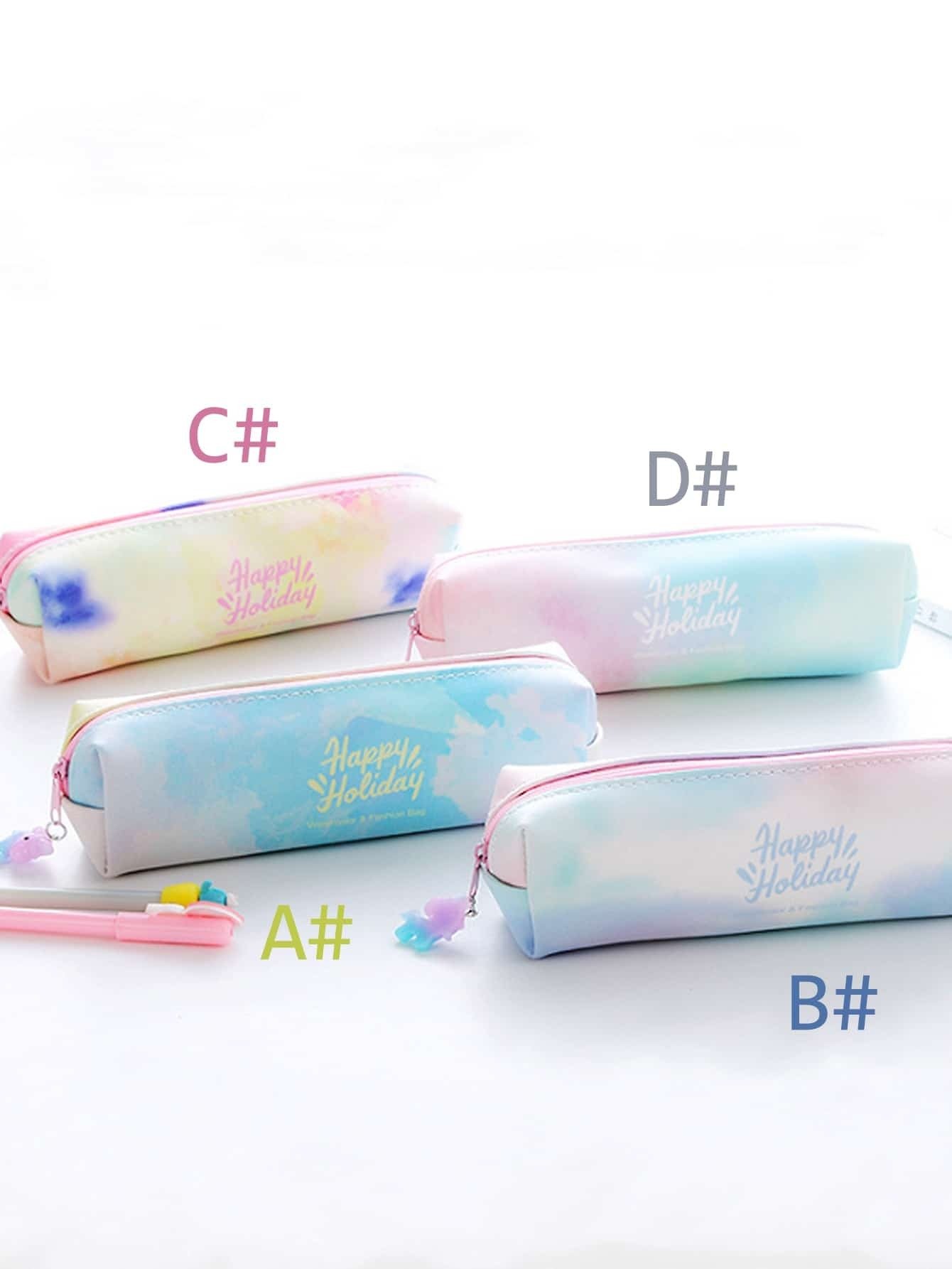 Letter Print Colorful Pencil Case 1pc