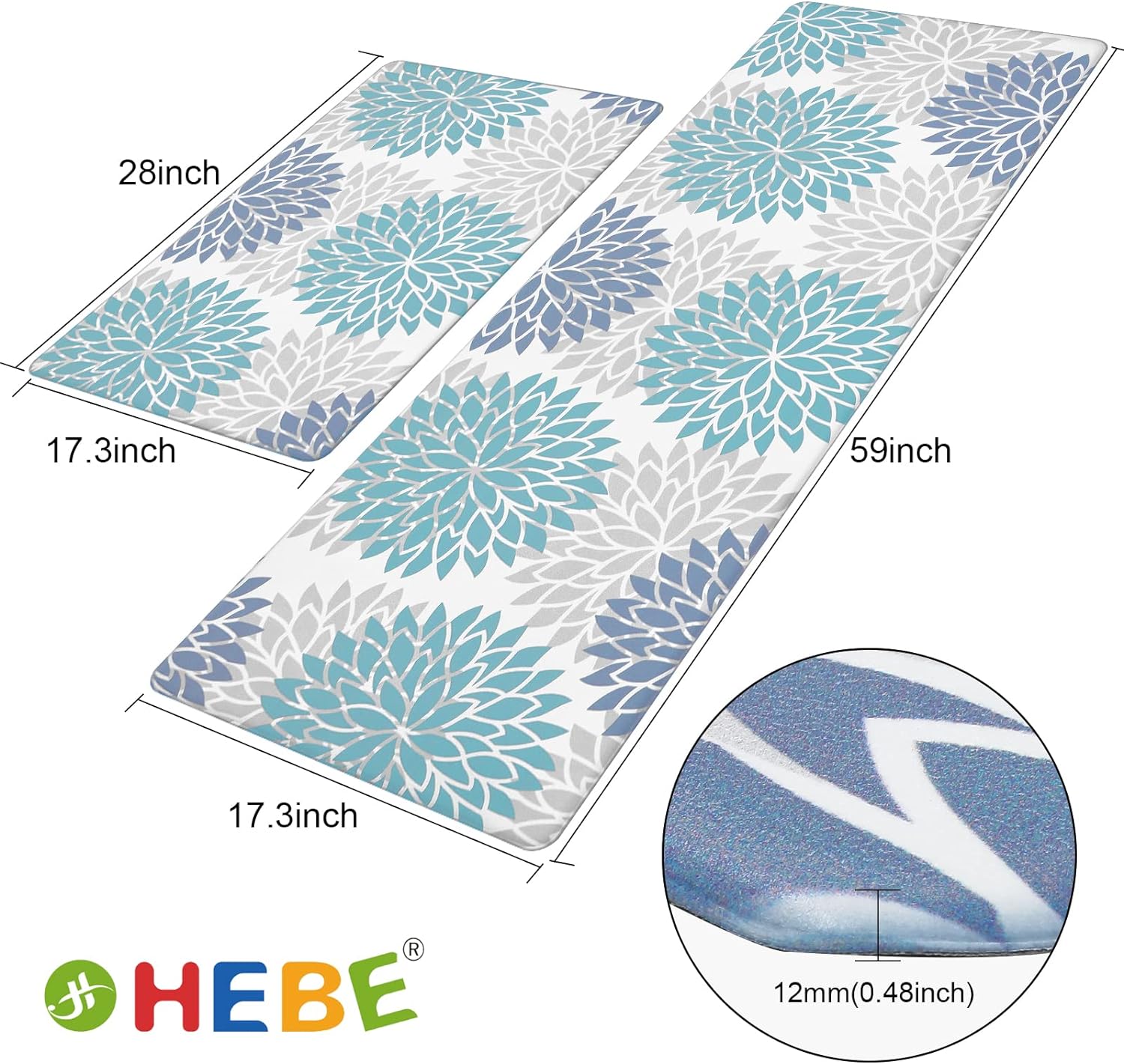 HEBE Anti Fatigue Kitchen Rug Sets 2 Piece Non Slip Kitchen Mats for Floor Cushioned Kitchen Rugs and Mats Waterproof Comfort Standing Mat Runner for Kitchen,Home Office,Sink,Laundry