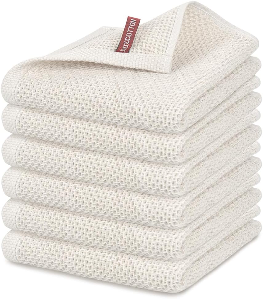 Nialnant 6 Pack Kitchen Towels and Dishcloths Sets,100% Cotton Soft Absorbent Quick Drying Dish Towels for Kitchen,Washing Dishes,12x12 Inches, Multi Color