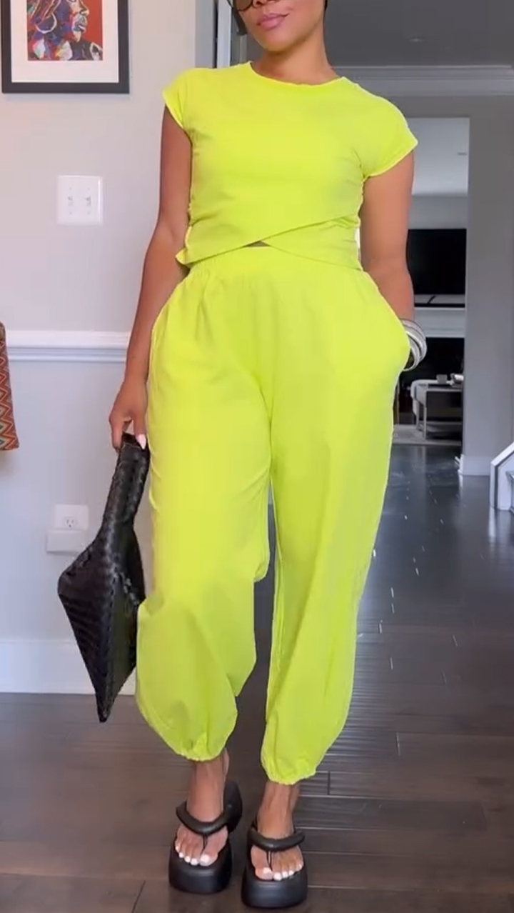 Women's Round Neck Irregular Top+ankle Pants Casual Suit