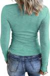 KINLONSAIR Women’s Long Sleeve Henley T Shirts Button Down Slim Fit Tops Scoop Neck Ribbed Knit Shirts