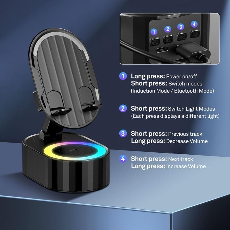 🎁TikTok Last Day Sale - 70% OFF🎉2025 Upgraded Cell Phone Stand with Induction Speaker/Power Bank/Atmosphere Light