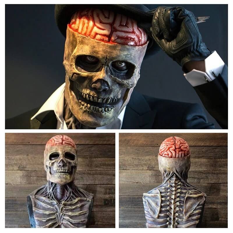 🎃Bare brain skull latex mask