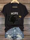 V-Neck Retro No Kings In America Cat Crown Nope Print T-Shirt