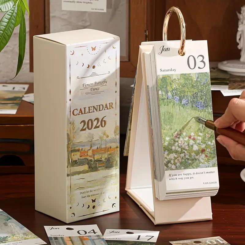 🎁TikTok Last Day Sale - 70% OFF🎉2026 Vintage European Style Oil Painting Flip Calendar🎨