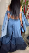 Women's Off-shoulder Denim Casual Jumpsuit with Straps