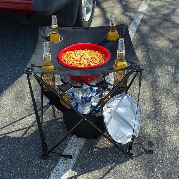 Multifunctional Tailgate Table - Foldable Camping Table with Insulated Cooler, Food Basket, and Travel Bag