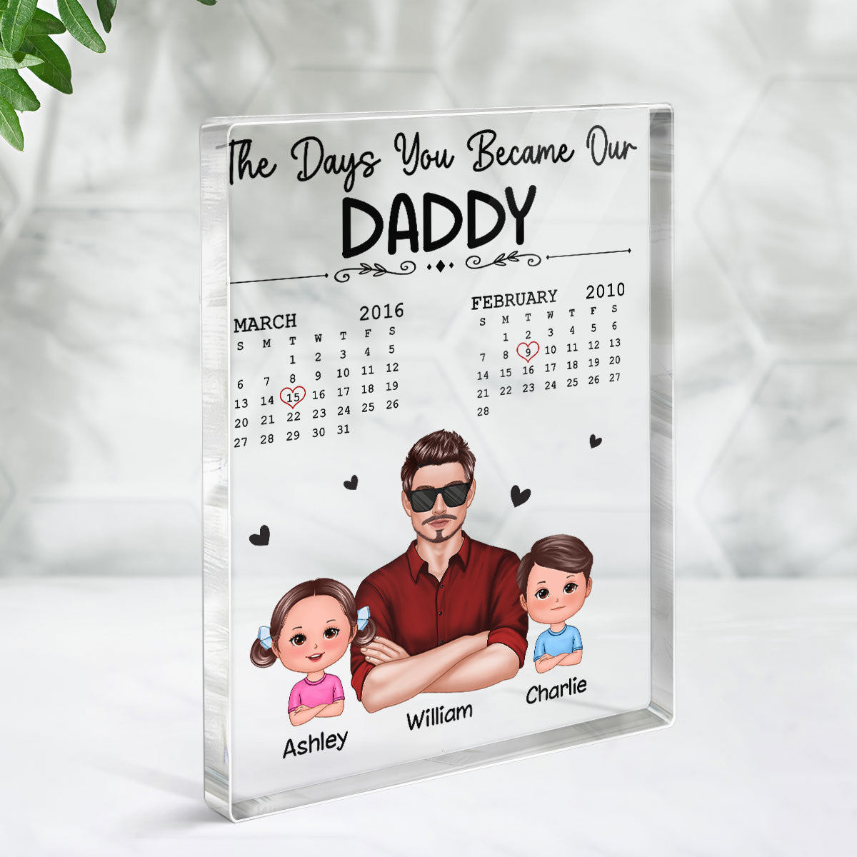 The Days You Became Our Dad Man & Doll Kids Personalized Vertical Rectangle Acrylic Block Plaque