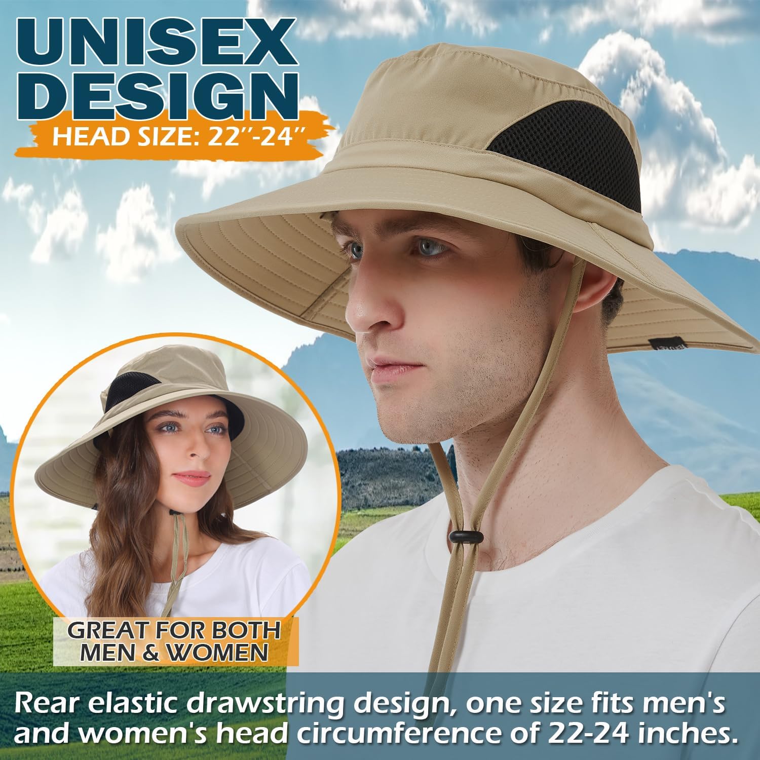 EINSKEY Unisex Sun Hat, Waterproof Wide Brim Bucket Hat Packable Boonie Hat for Fishing Hiking Gardening Safari Beach