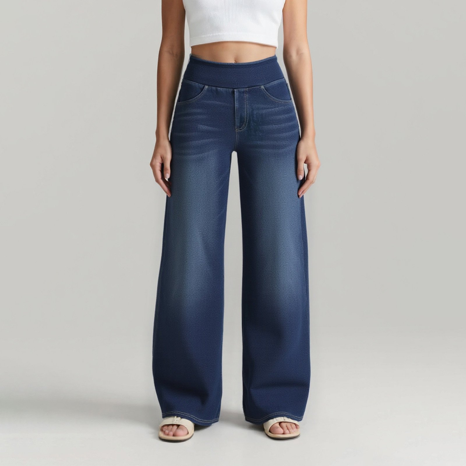 Damen Hochtaillierte, Gewaschene, Weite Baggy-Strickjeans mit Stretch und Mehreren Taschen – Bequeme Freizeit-Denim💥Kostenloser Versand