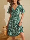 FENSACE Womens Sundress Summer Floral Short Sleeve Wrap V Neck A-Line Midi Dress