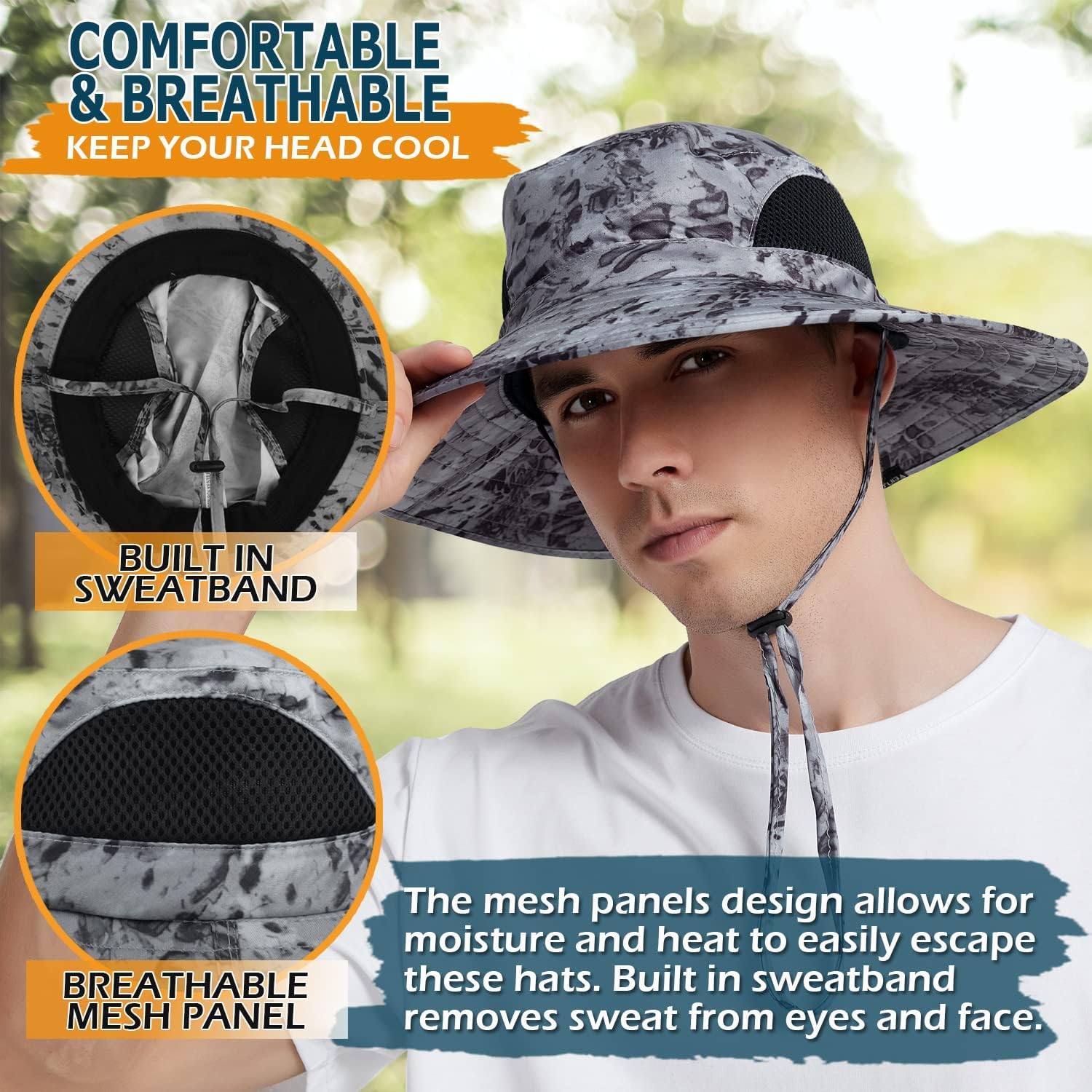 EINSKEY Unisex Sun Hat, Waterproof Wide Brim Bucket Hat Packable Boonie Hat for Fishing Hiking Gardening Safari Beach