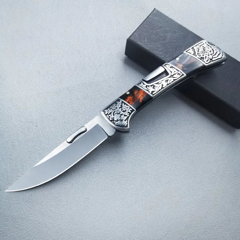 🔪 Folding EDC Pocket Knife – Classic Wood Handle