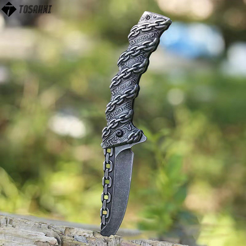 TOSAHWI Handmade Embossed Chain Folding Knife-6124