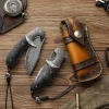 High-quality Damascus steel pocket knife, men's EDC survival folding knife, with sheath, camping, hunting, and fishing knife