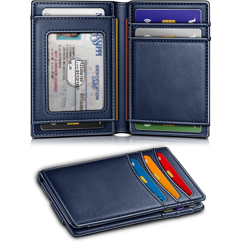 Magnetic Closure Slim Wallet-Microfiber Leather Front Pocket Wallet for Men,RFID Blocking,Holds 12 Cards and Money Clip