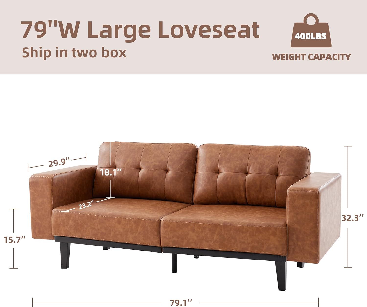 79” Sofa Couches for Living Room, Oversized Loveseat Sofa, 3 Seat Mid Century Modern Couch, Comfy Deep Sofas with Upholstered Pillow, Love Seat with Solid Wood Leg, Bedroom Couch, Linen Beige