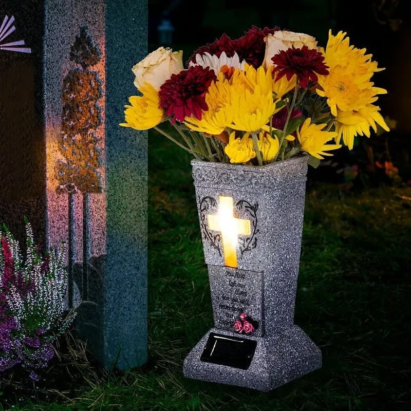 🎁TikTok Last Day Sale - 70% OFF🔥Solar-powered cross angel flowerpot solar-powered cemetery vase with LED