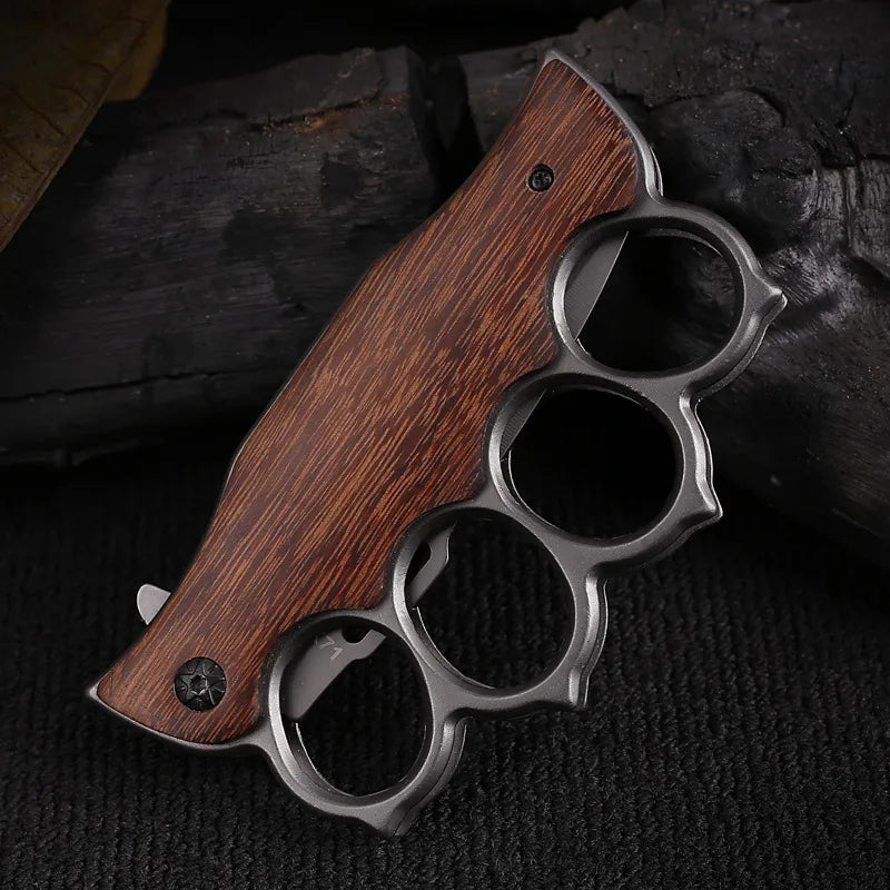 2025 Survival Folding Ring Knife Brass Knuckle Hunting Camping Multifunction Knife