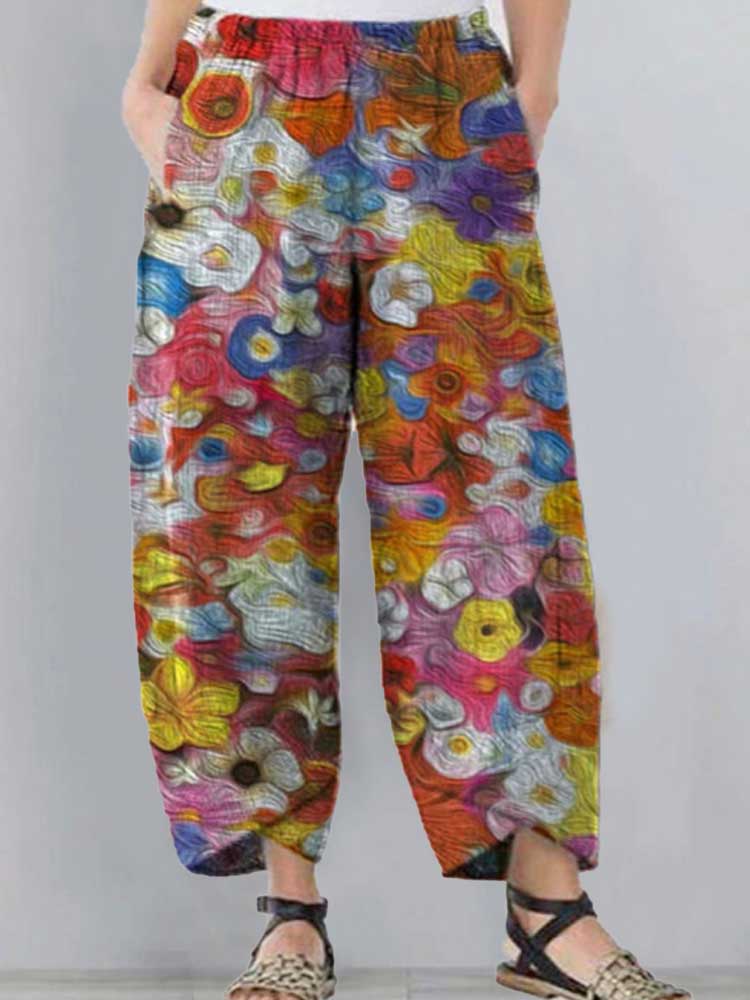 Women Printed Oil Painting Casual Pants