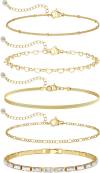 Gold Bracelets for Women, 14K Dainty Gold Plated Stackable Bracelets for Women Trendy Gold Bracelet Stack Set Waterproof Chain Bracelets Paperclip Adjustable Tennis Minimalist Tiny Cute Jewelry