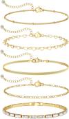 Gold Bracelets for Women, 14K Dainty Gold Plated Stackable Bracelets for Women Trendy Gold Bracelet Stack Set Waterproof Chain Bracelets Paperclip Adjustable Tennis Minimalist Tiny Cute Jewelry