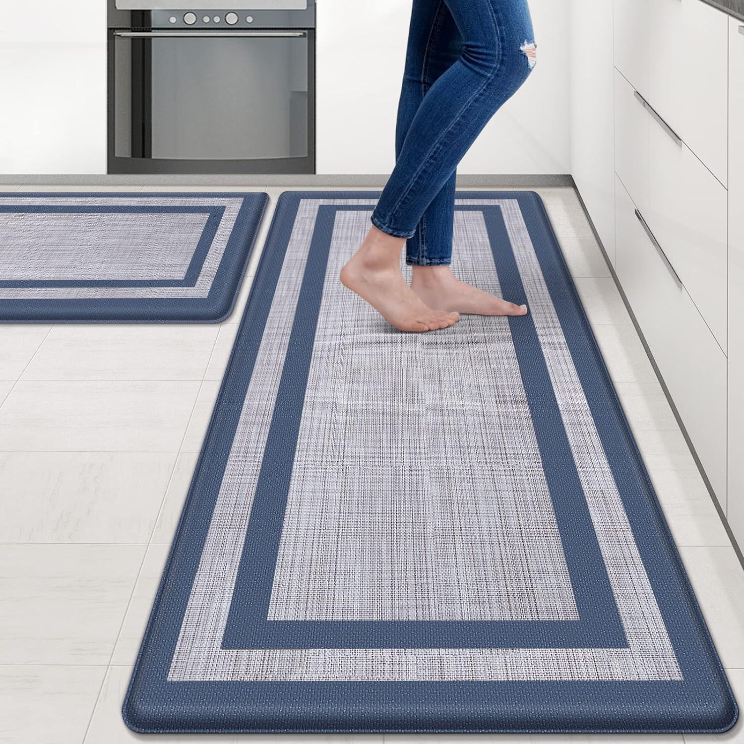 Mattitude Kitchen Mat [2 PCS] Cushioned Anti-Fatigue Non-Skid Waterproof Rugs Ergonomic Comfort Standing Mat for Kitchen, Floor, Office, Sink, Laundry, Black and Gray