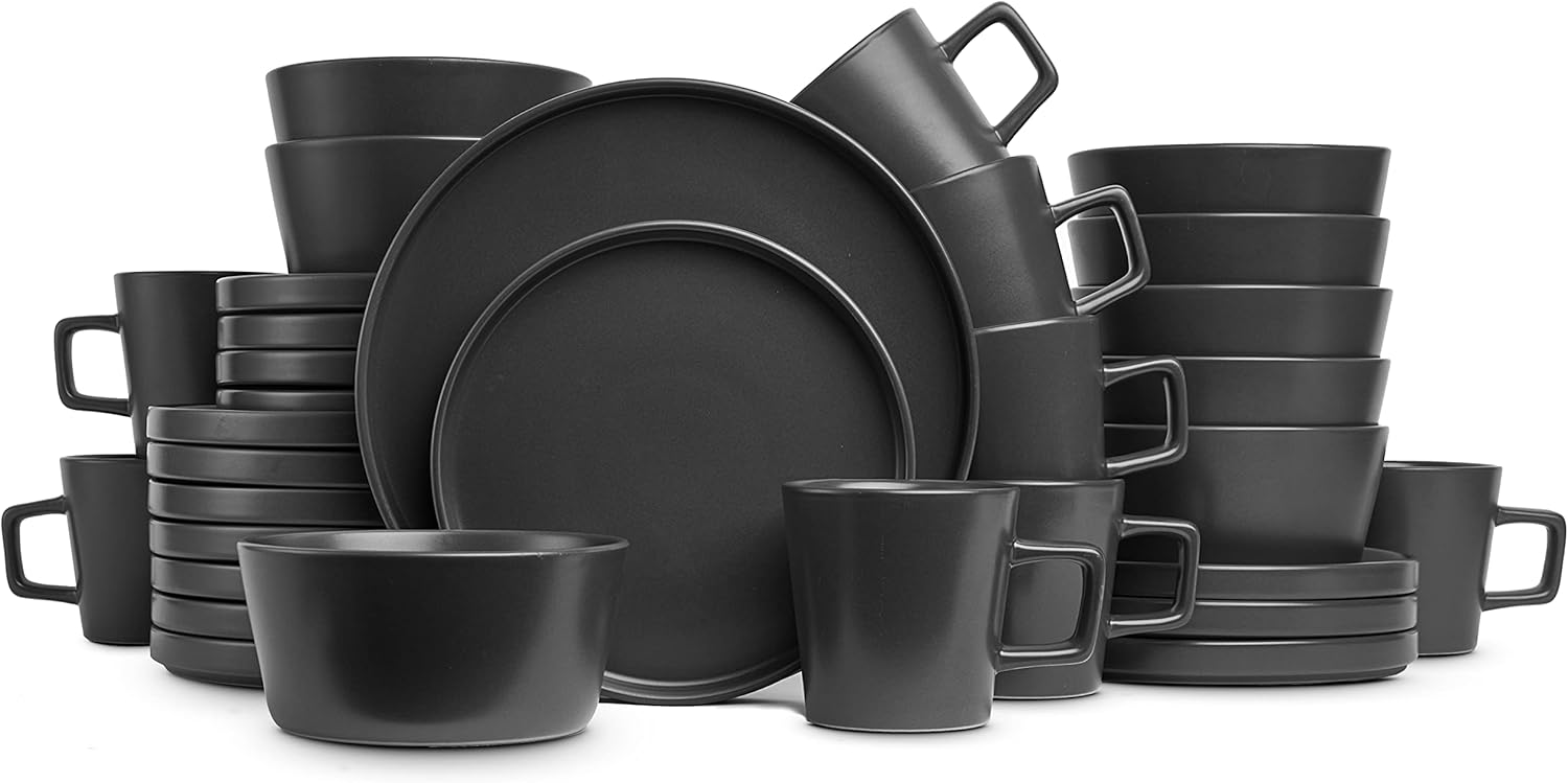 Stone Lain Coupe Dinnerware Set, Service For 4, Black Matte