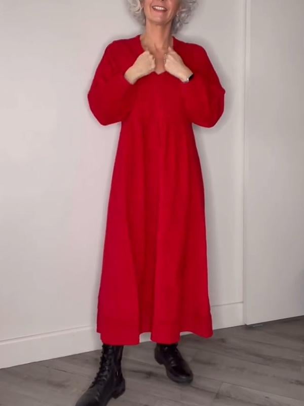 Women's Linen V-neck Solid Color Maxi Dress