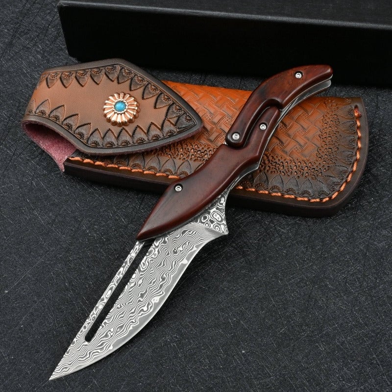 VG10 Slider Damascus Pocket Knife with Exotic Red Sandal Wood Handle