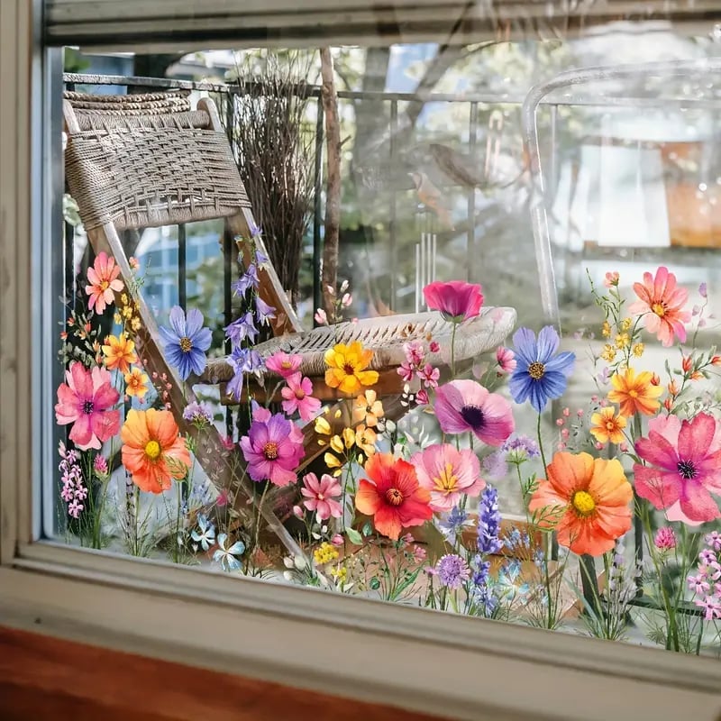 💐Buntes Blumenstrauß-Fensteretikett (Frei zuschneidbar)🖼️