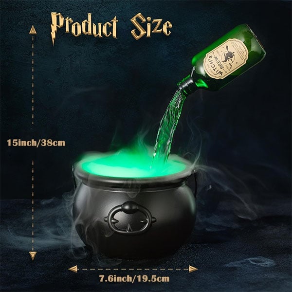 Halloween Witches Cauldron with Magical Floating Potion Bottles and Fog Maker Diffuser