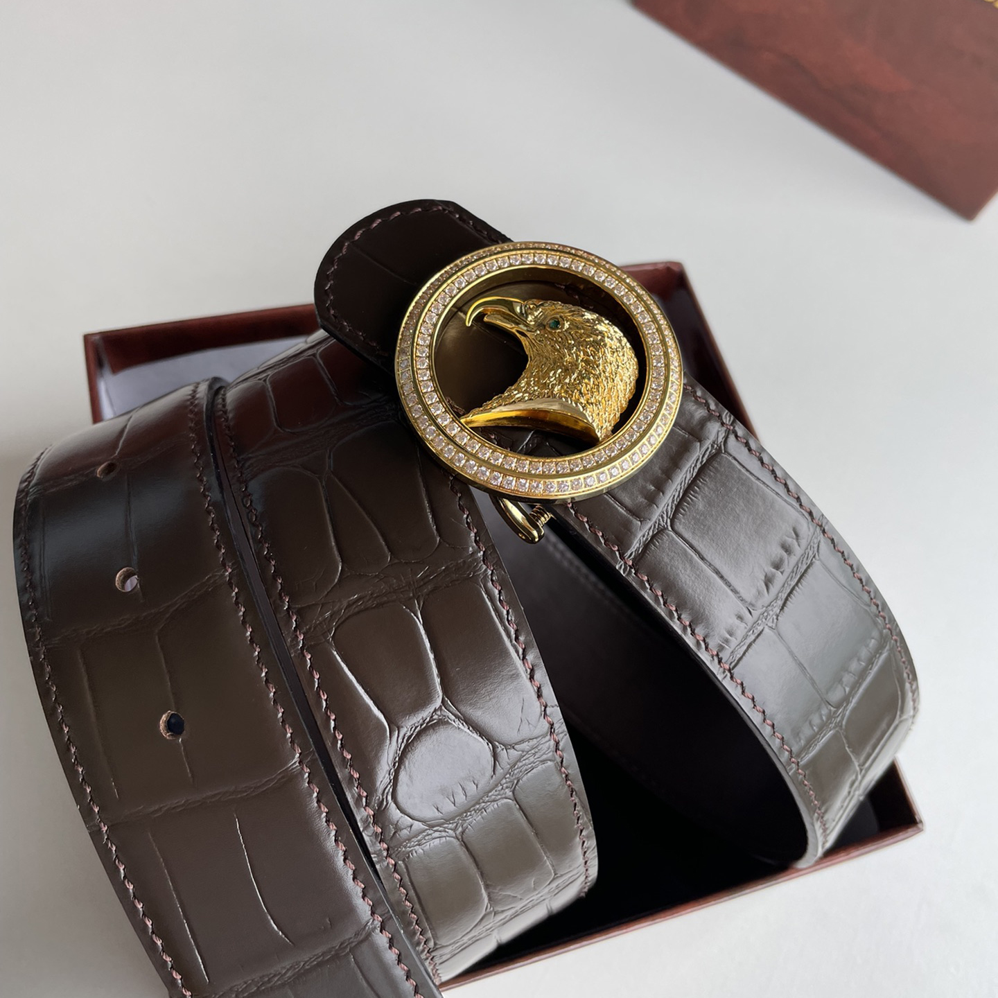 <strong>Handmade</strong> Eagle Head Inlaid Diamond Crocodile Leather Belt